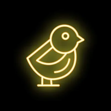 Neon yellow chick standing on black background Illustrazione stock