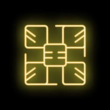 Neon yellow chip icon glowing on black background イラスト素材