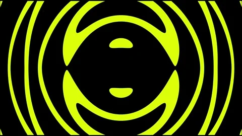 Neon yellow circles pulse like vibrating sound waves in geometric tunnel loop Stock-Footage 332812603