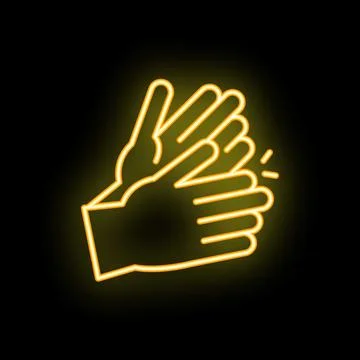 Neon yellow clapping hands applause icon sign Stock Illustration