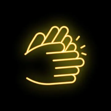 Neon yellow clapping hands applause icon sign Stock Illustration