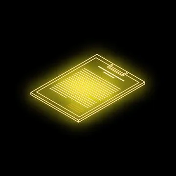 Neon yellow clipboard with document isometric icon vector illustration Stock Illustration