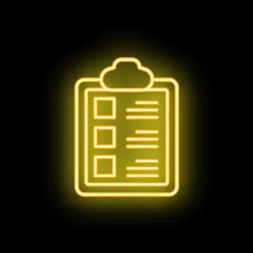 Neon yellow clipboard representing cloud computing on black background 스톡 일러스트