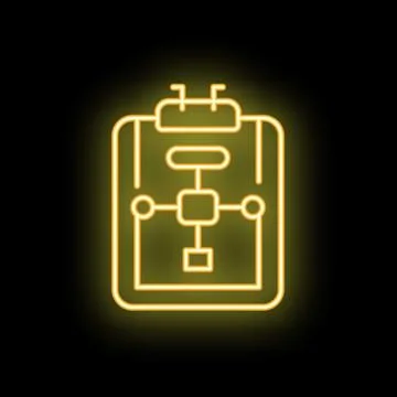 Neon yellow clipboard showing algorithm on black background Stock Illustration