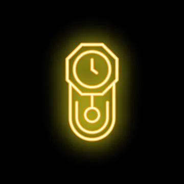 Neon yellow clock icon glowing on dark background Stock Illustration