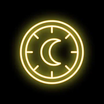 Neon yellow clock showing night time on black background Stock Illustration