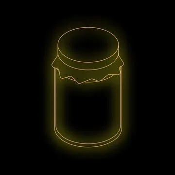 Neon yellow closed empty glass jar on black background Stock Illustration