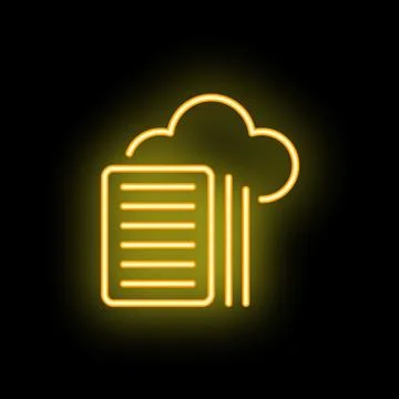 Neon yellow cloud computing data storage icon on black background Stock Illustration