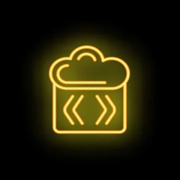 Neon yellow cloud computing database icon on black background 스톡 일러스트