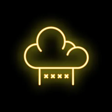 Neon yellow cloud computing icon glowing on dark background Stock Illustration