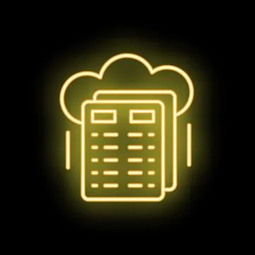 Neon yellow cloud computing icon depicting data storage Illustrazione stock