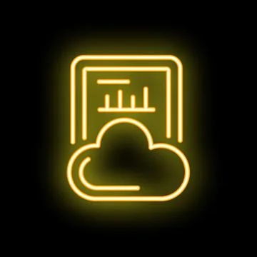 Neon yellow cloud computing icon on black background Illustrazione stock