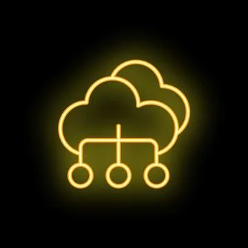 Neon yellow cloud computing network servers icon on black background Illustrazione stock