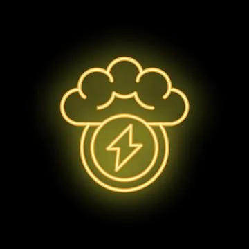 Neon yellow cloud computing power sharing icon on black background Illustrazione stock