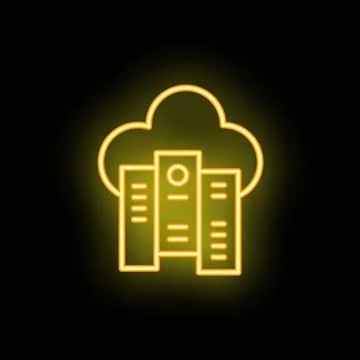 Neon yellow cloud computing server data storage icon graphic concept Stock Illustration