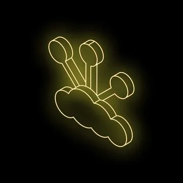Neon yellow cloud computing symbol on black background Illustrazione stock