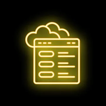 Neon yellow cloud computing web data storage icon Stock Illustration