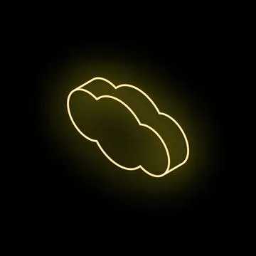 Neon yellow cloud icon glowing on black background Stock Illustration