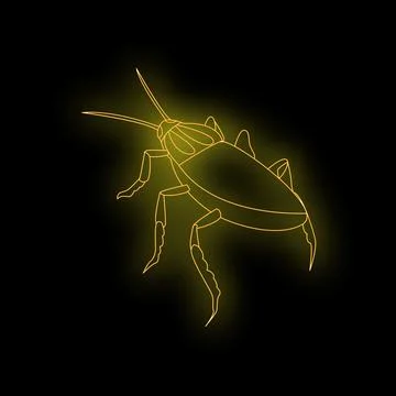 Neon yellow cockroach walking on black background Stock Illustration