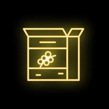 Neon yellow coffee bag packaging icon on black background Stock Illustration