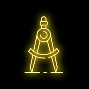 Neon yellow compass drawing perfect circles on black background Stock Illustration