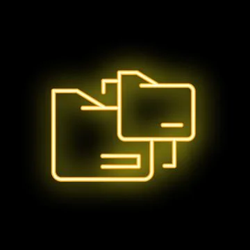Neon yellow computer folders icon glowing on black background 스톡 일러스트