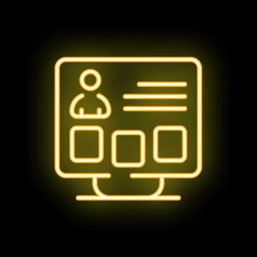 Neon yellow computer screen showing user profile interface with buttons Stock Illustration