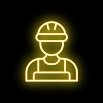 Neon yellow construction worker wearing hard hat and safety vest icon Stock Illustration