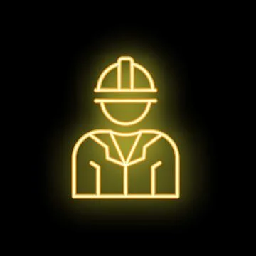 Neon yellow construction worker wearing hard hat icon Stock Illustration