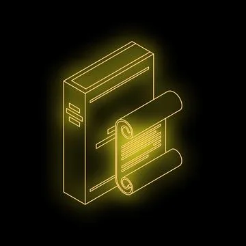 Neon yellow contract agreement document with signature 3d isometric outline.. Stock Illustration
