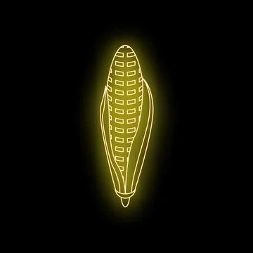 Neon yellow corn on the cob shining brightly on black background Stock Illustration