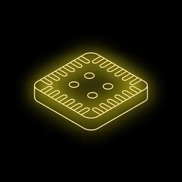 Neon yellow cpu chip glowing on black background 库存插图