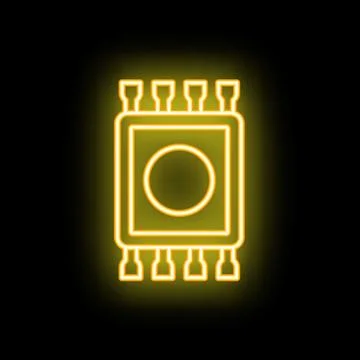Neon yellow cpu microchip glowing on black background イラスト素材