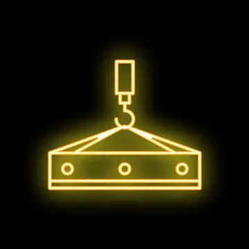 Neon yellow crane hook lifting steel beam construction icon Ilustración de archivo