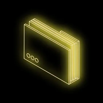 Neon yellow credit card stack glowing on black background Illustrazione stock