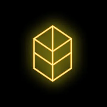 Neon yellow cube glowing on black background 스톡 일러스트