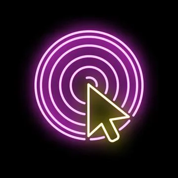 Neon yellow cursor pointing on a glowing purple target 库存插图