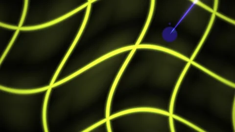 Neon yellow curved lines on dark background with blue arrow. Stock Footage 337516737