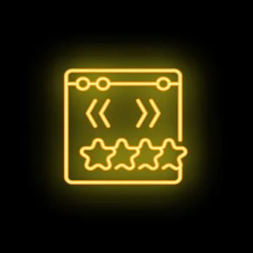 Neon yellow customer feedback with three stars and arrows on black background Illustrazione stock