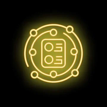 Neon yellow data integration icon on black background Stock Illustration