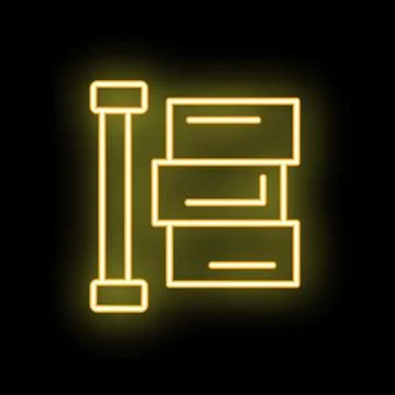 Neon yellow database icon glowing on black background Stock Illustration
