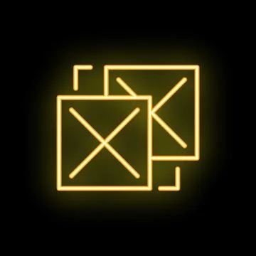 Neon yellow delete button icon on black background Illustrazione stock