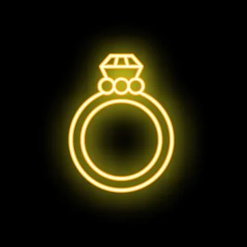 Neon yellow diamond ring shining on black background Stock Illustration
