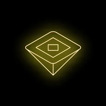 Neon yellow diamond shape with square center glowing on black background Иллюстрация