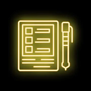 Neon yellow digital tablet with checklist and stylus icon Stock Illustration