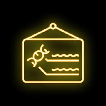 Neon yellow dna code sign hanging on black background Stock-Illustration