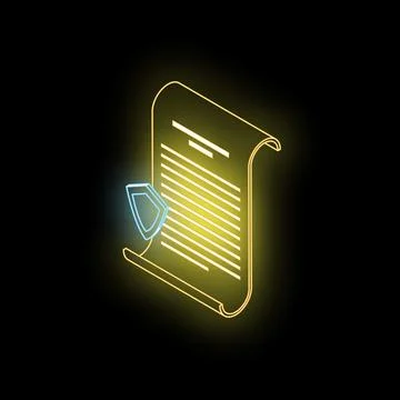 Neon yellow document with blue shield representing data protection Stock Illustration
