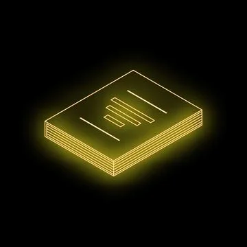 Neon yellow document file glowing on black background Stock Illustration
