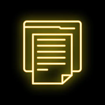 Neon yellow document folder icon glowing on black background Stock Illustration