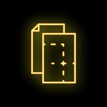 Neon yellow document icon glowing on black background Stock Illustration